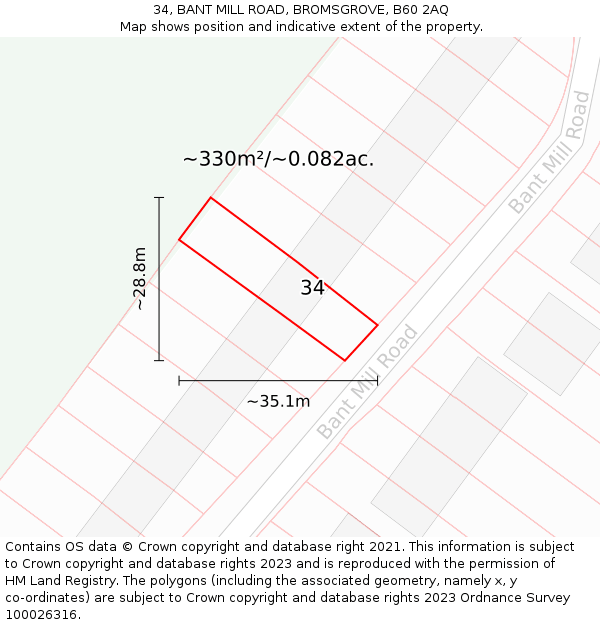 34, BANT MILL ROAD, BROMSGROVE, B60 2AQ: Plot and title map