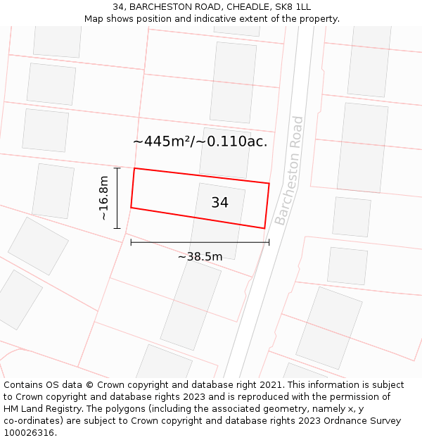 34, BARCHESTON ROAD, CHEADLE, SK8 1LL: Plot and title map