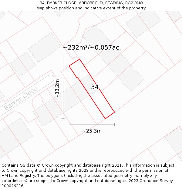 34, BARKER CLOSE, ARBORFIELD, READING, RG2 9NQ: Plot and title map