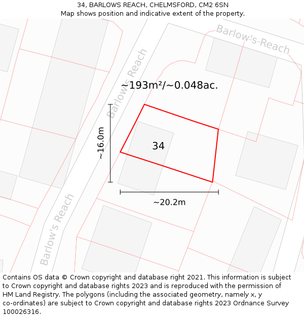 34, BARLOWS REACH, CHELMSFORD, CM2 6SN: Plot and title map