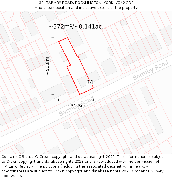 34, BARMBY ROAD, POCKLINGTON, YORK, YO42 2DP: Plot and title map