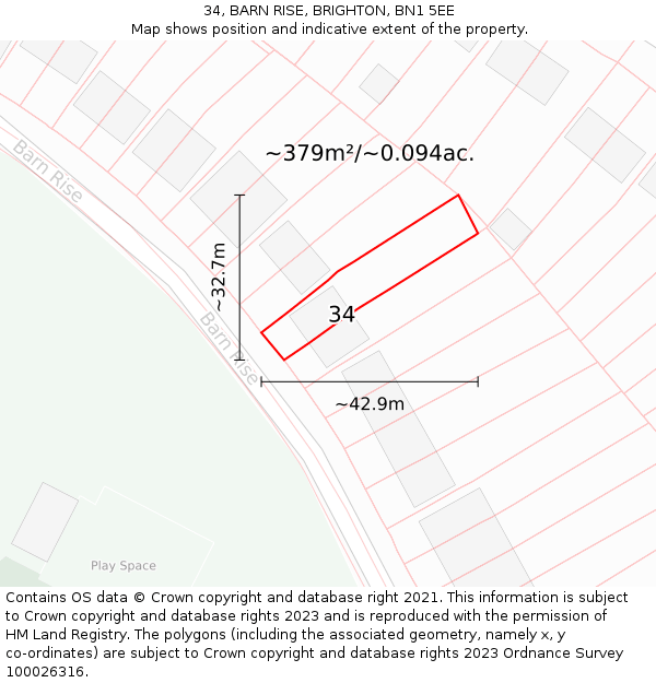 34, BARN RISE, BRIGHTON, BN1 5EE: Plot and title map