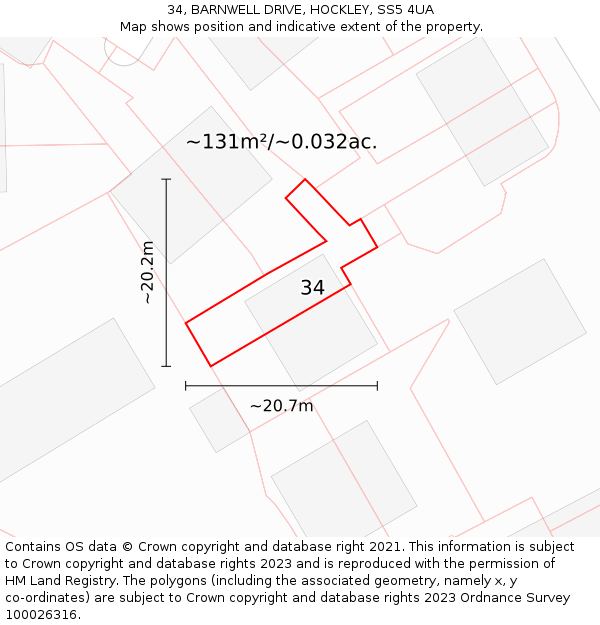 34, BARNWELL DRIVE, HOCKLEY, SS5 4UA: Plot and title map