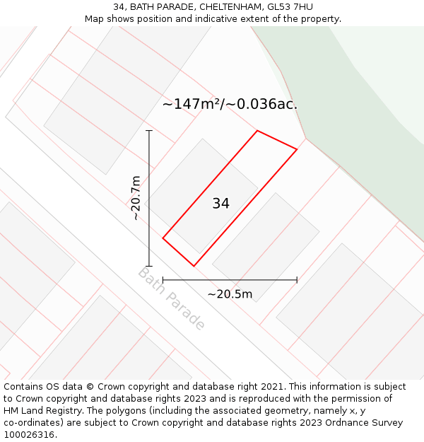 34, BATH PARADE, CHELTENHAM, GL53 7HU: Plot and title map