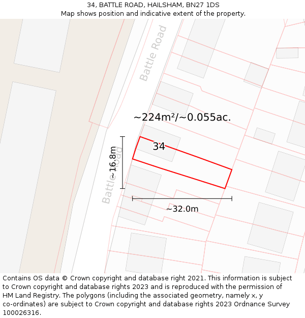 34, BATTLE ROAD, HAILSHAM, BN27 1DS: Plot and title map