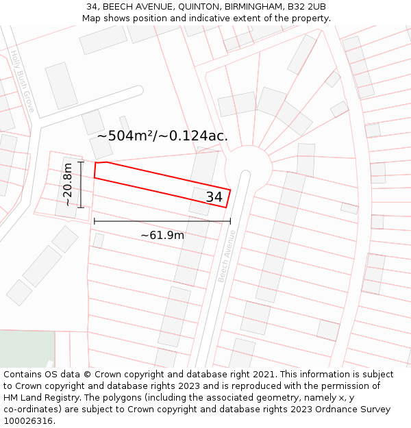 34, BEECH AVENUE, QUINTON, BIRMINGHAM, B32 2UB: Plot and title map