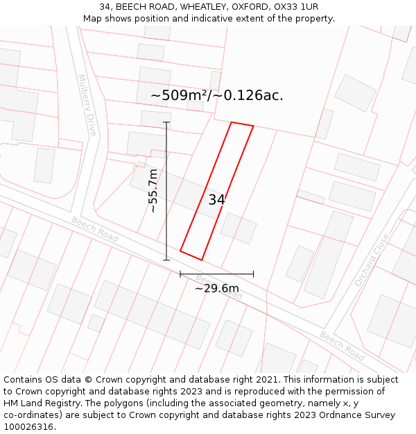 34, BEECH ROAD, WHEATLEY, OXFORD, OX33 1UR: Plot and title map