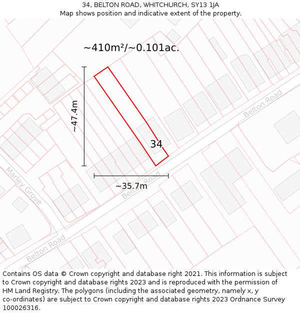 34, BELTON ROAD, WHITCHURCH, SY13 1JA: Plot and title map