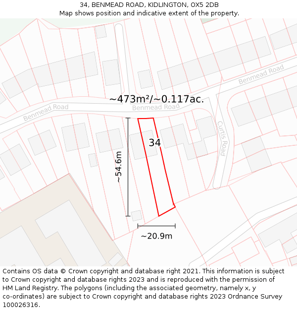 34, BENMEAD ROAD, KIDLINGTON, OX5 2DB: Plot and title map