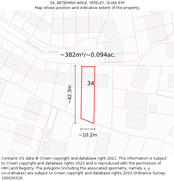 34, BETJEMAN WALK, YATELEY, GU46 6YP: Plot and title map