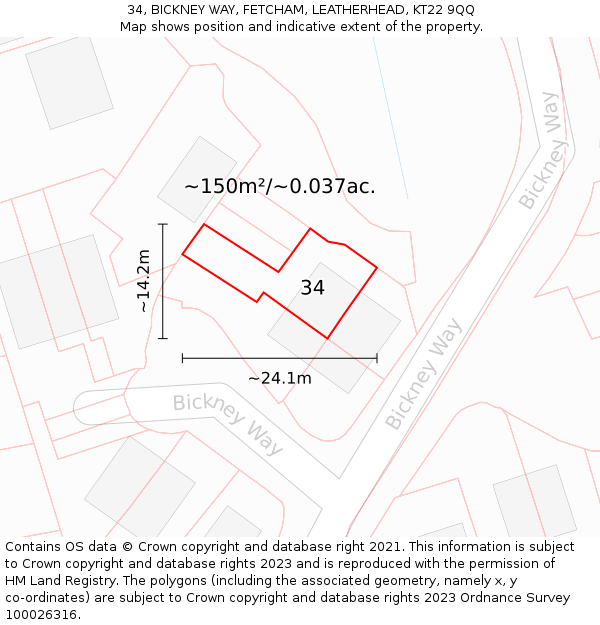 34, BICKNEY WAY, FETCHAM, LEATHERHEAD, KT22 9QQ: Plot and title map