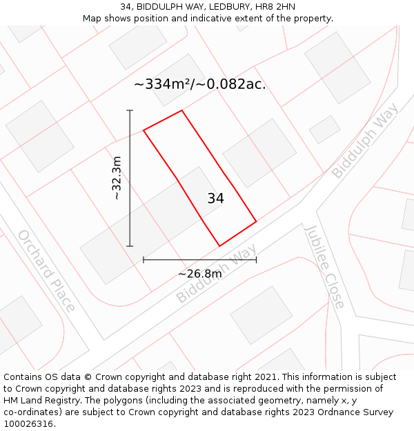 34, BIDDULPH WAY, LEDBURY, HR8 2HN: Plot and title map