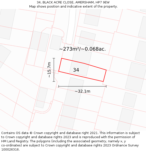 34, BLACK ACRE CLOSE, AMERSHAM, HP7 9EW: Plot and title map