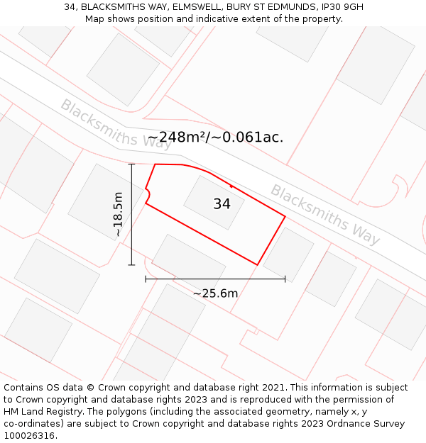 34, BLACKSMITHS WAY, ELMSWELL, BURY ST EDMUNDS, IP30 9GH: Plot and title map