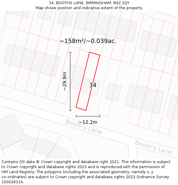 34, BOOTHS LANE, BIRMINGHAM, B42 2QY: Plot and title map