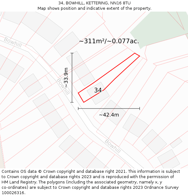 34, BOWHILL, KETTERING, NN16 8TU: Plot and title map