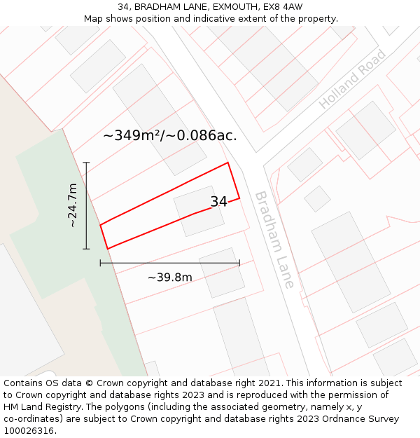 34, BRADHAM LANE, EXMOUTH, EX8 4AW: Plot and title map