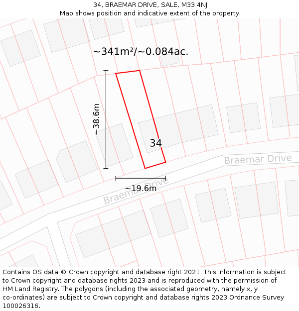 34, BRAEMAR DRIVE, SALE, M33 4NJ: Plot and title map