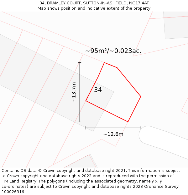 34, BRAMLEY COURT, SUTTON-IN-ASHFIELD, NG17 4AT: Plot and title map