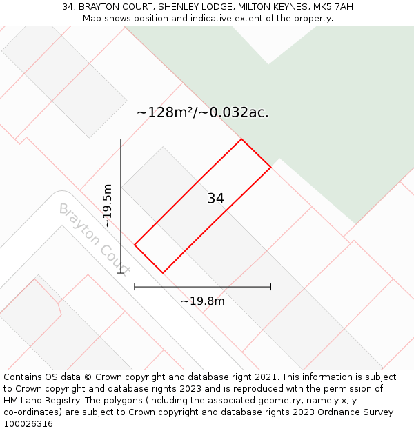 34, BRAYTON COURT, SHENLEY LODGE, MILTON KEYNES, MK5 7AH: Plot and title map