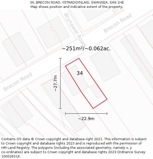 34, BRECON ROAD, YSTRADGYNLAIS, SWANSEA, SA9 1HE: Plot and title map