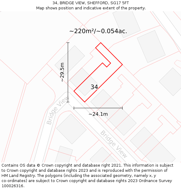 34, BRIDGE VIEW, SHEFFORD, SG17 5FT: Plot and title map