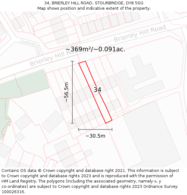 34, BRIERLEY HILL ROAD, STOURBRIDGE, DY8 5SG: Plot and title map