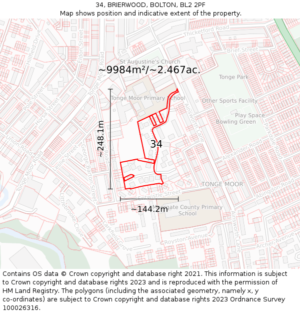 34, BRIERWOOD, BOLTON, BL2 2PF: Plot and title map