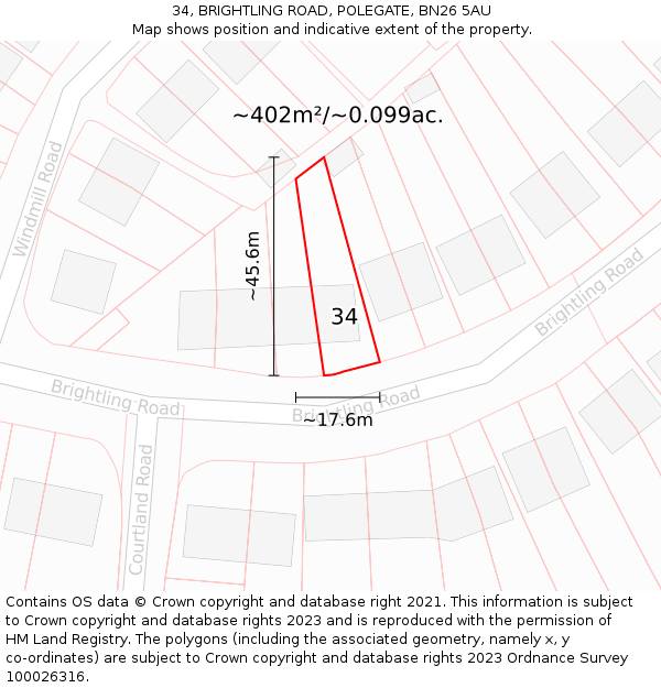 34, BRIGHTLING ROAD, POLEGATE, BN26 5AU: Plot and title map