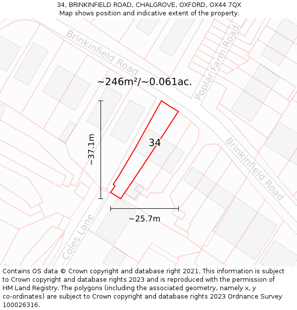 34, BRINKINFIELD ROAD, CHALGROVE, OXFORD, OX44 7QX: Plot and title map