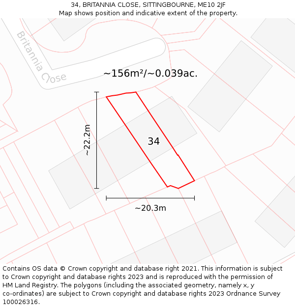 34, BRITANNIA CLOSE, SITTINGBOURNE, ME10 2JF: Plot and title map