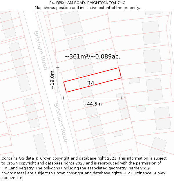 34, BRIXHAM ROAD, PAIGNTON, TQ4 7HQ: Plot and title map