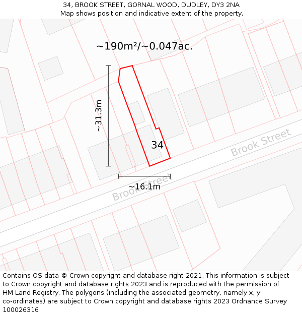 34, BROOK STREET, GORNAL WOOD, DUDLEY, DY3 2NA: Plot and title map