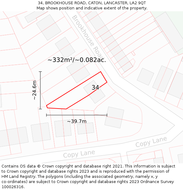 34, BROOKHOUSE ROAD, CATON, LANCASTER, LA2 9QT: Plot and title map