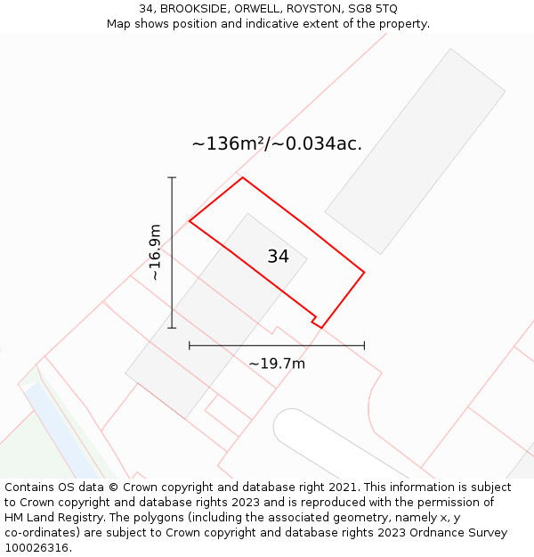 34, BROOKSIDE, ORWELL, ROYSTON, SG8 5TQ: Plot and title map