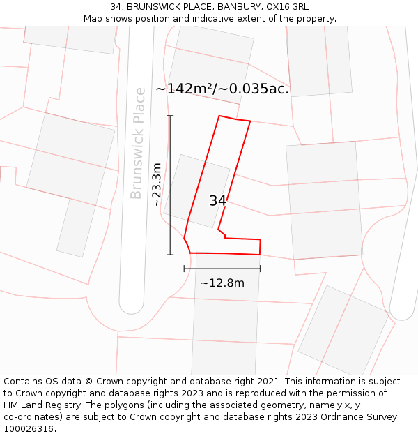 34, BRUNSWICK PLACE, BANBURY, OX16 3RL: Plot and title map