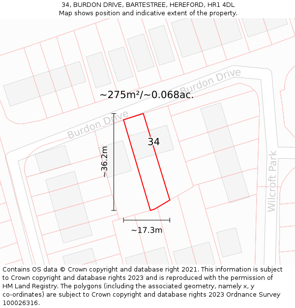 34, BURDON DRIVE, BARTESTREE, HEREFORD, HR1 4DL: Plot and title map