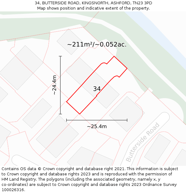 34, BUTTERSIDE ROAD, KINGSNORTH, ASHFORD, TN23 3PD: Plot and title map