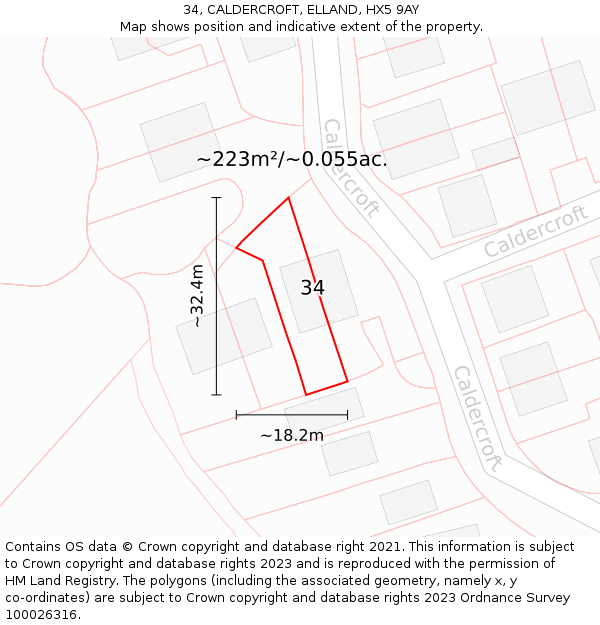 34, CALDERCROFT, ELLAND, HX5 9AY: Plot and title map