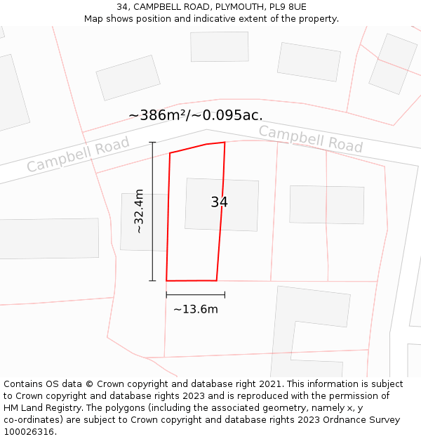 34, CAMPBELL ROAD, PLYMOUTH, PL9 8UE: Plot and title map