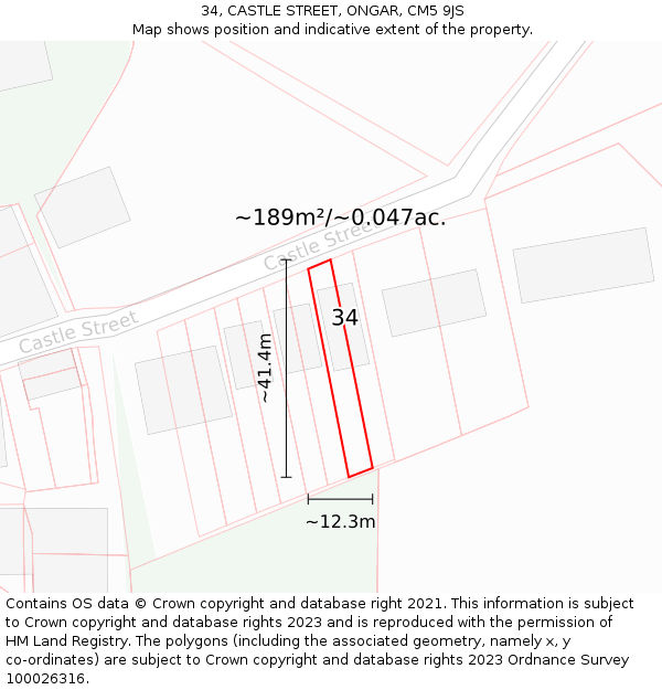 34, CASTLE STREET, ONGAR, CM5 9JS: Plot and title map