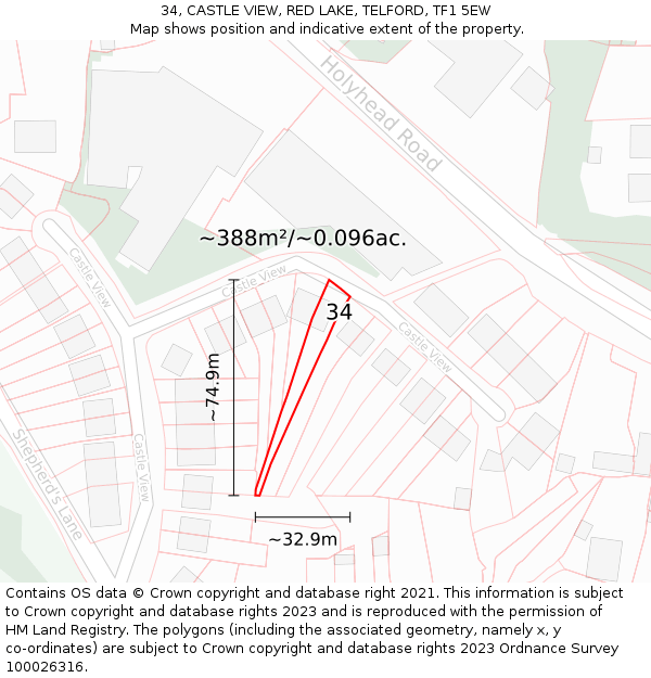 34, CASTLE VIEW, RED LAKE, TELFORD, TF1 5EW: Plot and title map