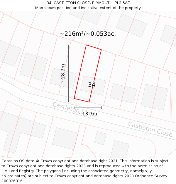 34, CASTLETON CLOSE, PLYMOUTH, PL3 5AE: Plot and title map