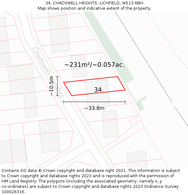 34, CHADSWELL HEIGHTS, LICHFIELD, WS13 6BH: Plot and title map