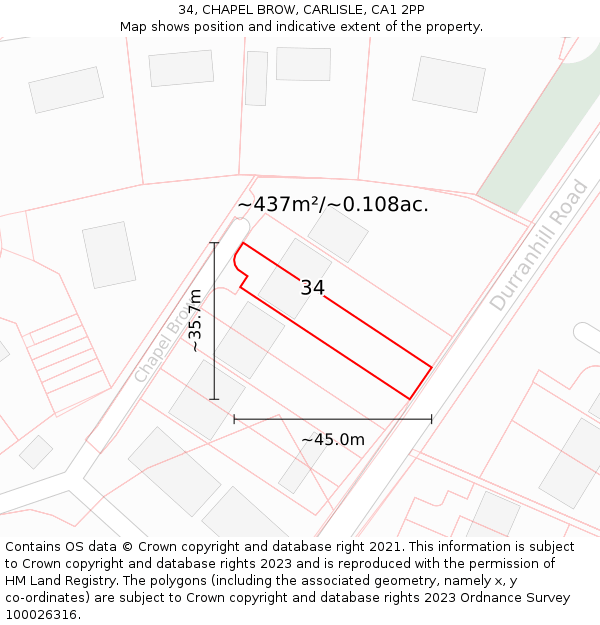 34, CHAPEL BROW, CARLISLE, CA1 2PP: Plot and title map