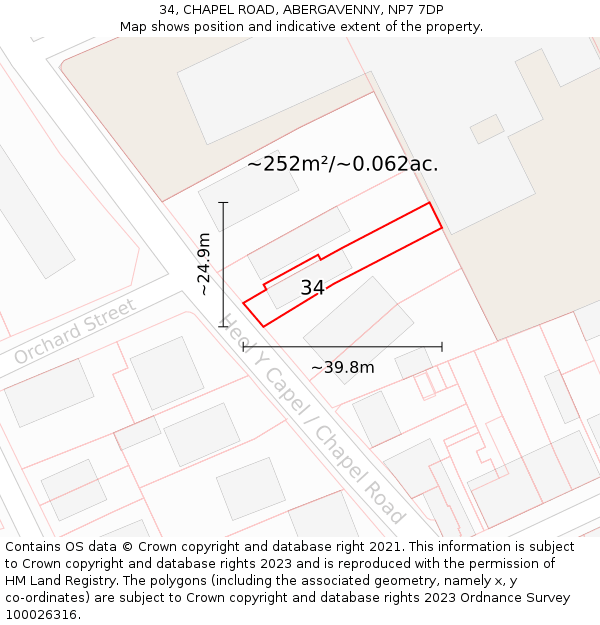 34, CHAPEL ROAD, ABERGAVENNY, NP7 7DP: Plot and title map