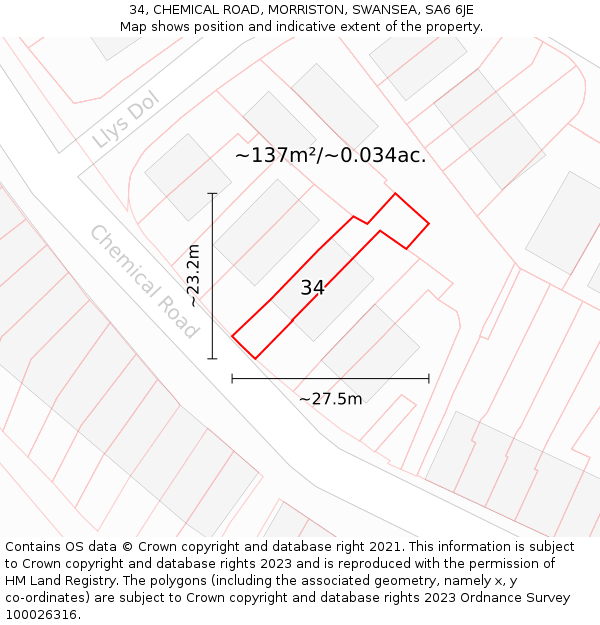 34, CHEMICAL ROAD, MORRISTON, SWANSEA, SA6 6JE: Plot and title map