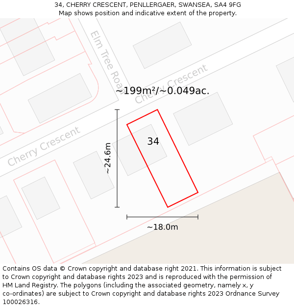 34, CHERRY CRESCENT, PENLLERGAER, SWANSEA, SA4 9FG: Plot and title map