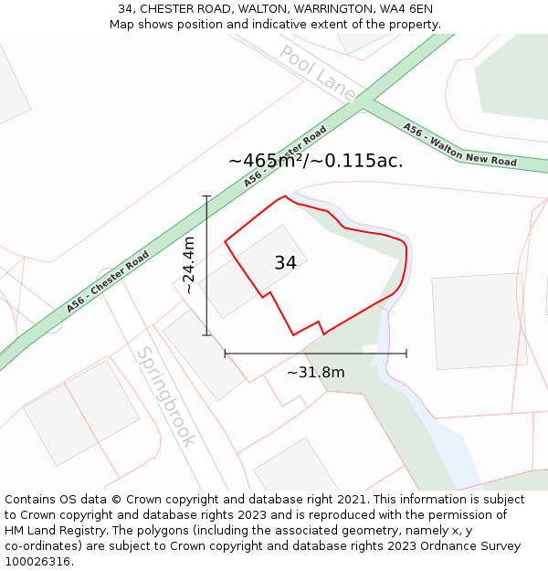 34, CHESTER ROAD, WALTON, WARRINGTON, WA4 6EN: Plot and title map