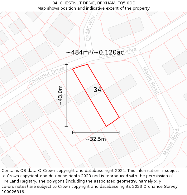 34, CHESTNUT DRIVE, BRIXHAM, TQ5 0DD: Plot and title map